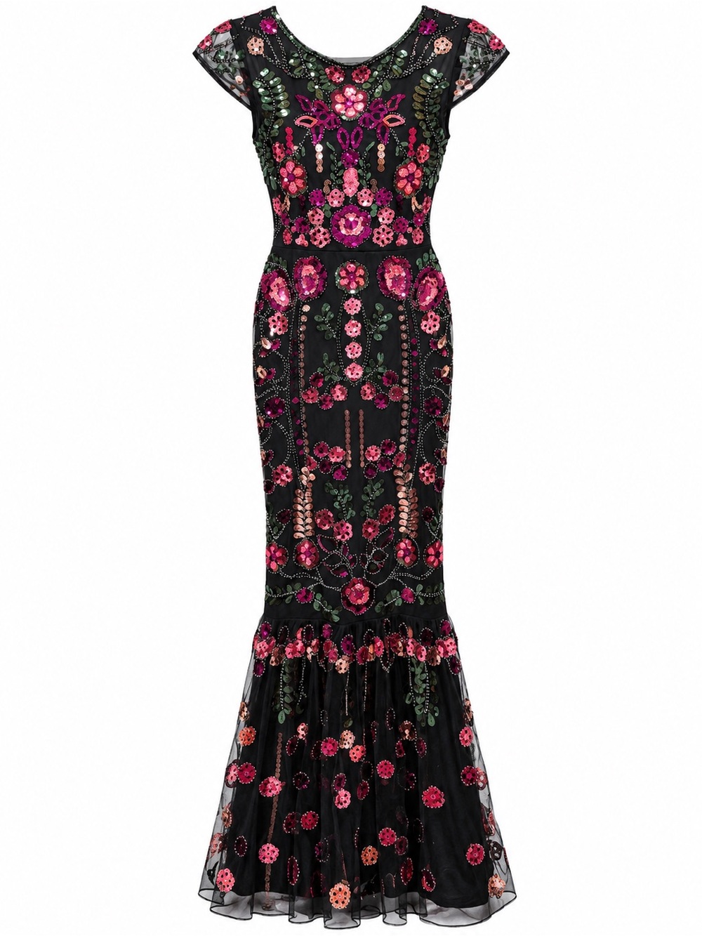 Lulus Era of Opulence Burgundy Sequin Cap Sleeve Maxi Dress medium